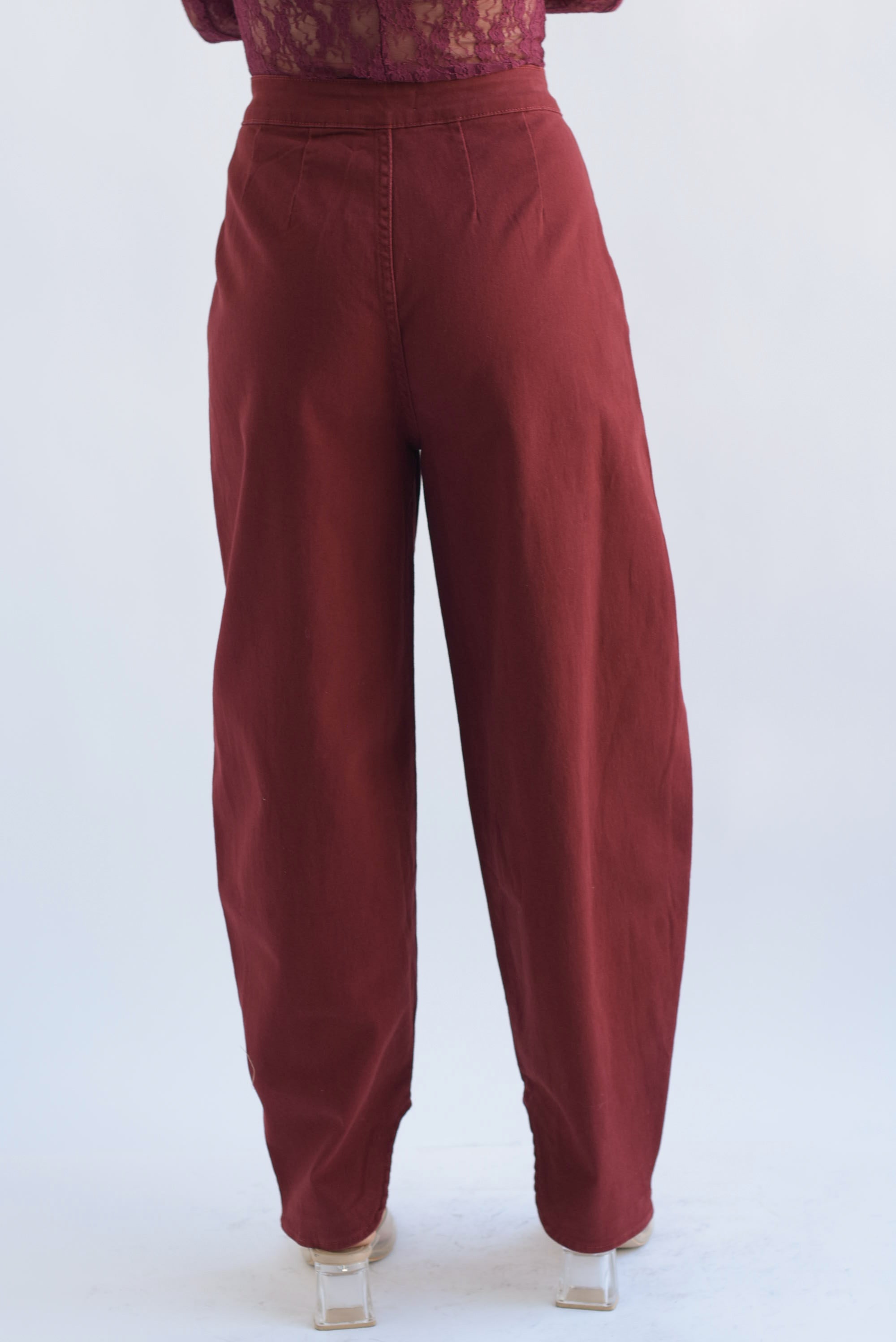 Pantalón globo pinzas Denim Vino