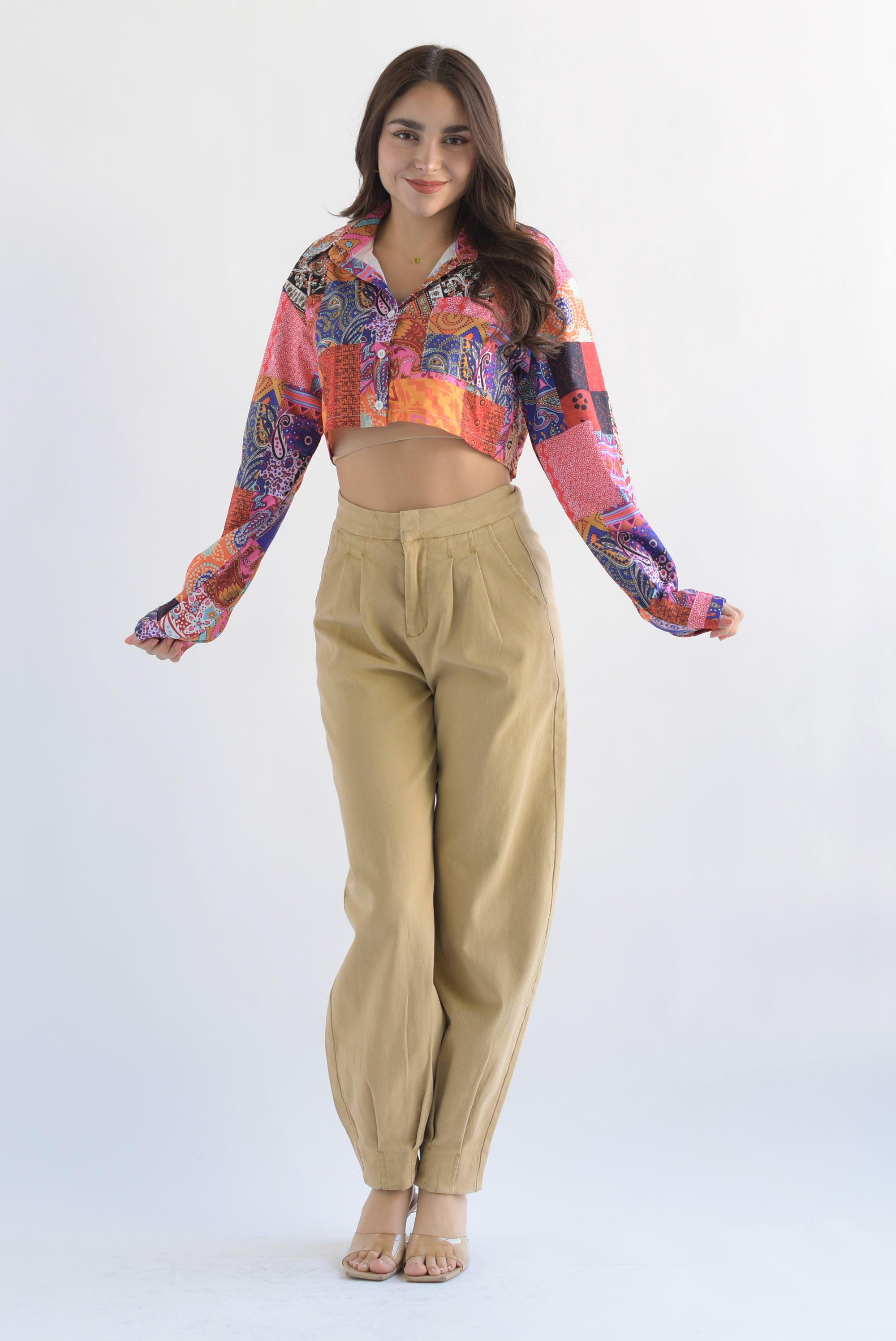 Pantalón globo tobillos pinzas Denim Kaki