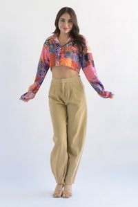 Fashion Styled Pantalón globo tobillos pinzas Denim Kaki