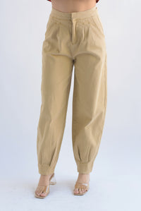 Fashion Styled Pantalón globo tobillos pinzas Denim Kaki