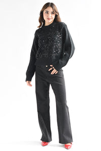Fashion Styled Sweater punto grueso lentejuela Negro
