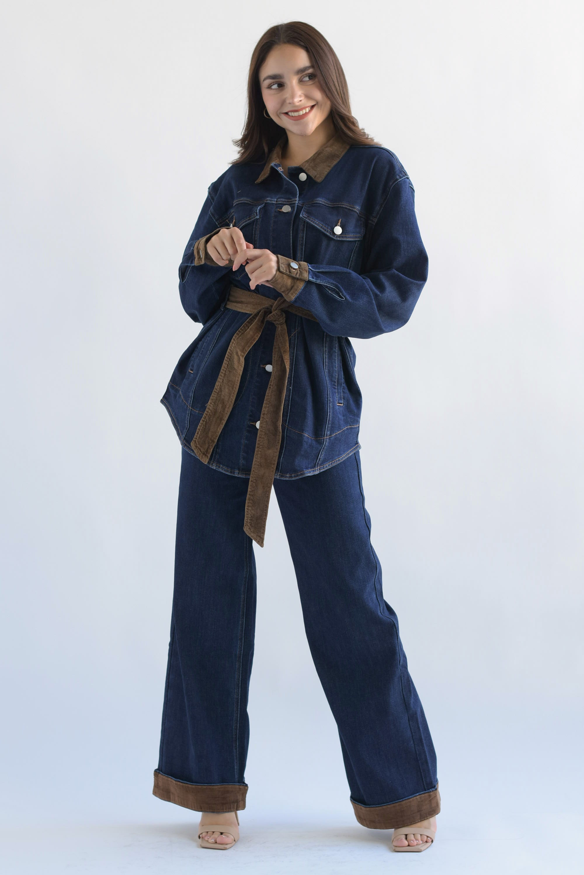 Set Pantalón y Shacket pana Denim Dark