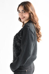 Fashion Styled Sweater punto grueso lentejuela Negro