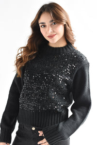 Fashion Styled Sweater punto grueso lentejuela Negro