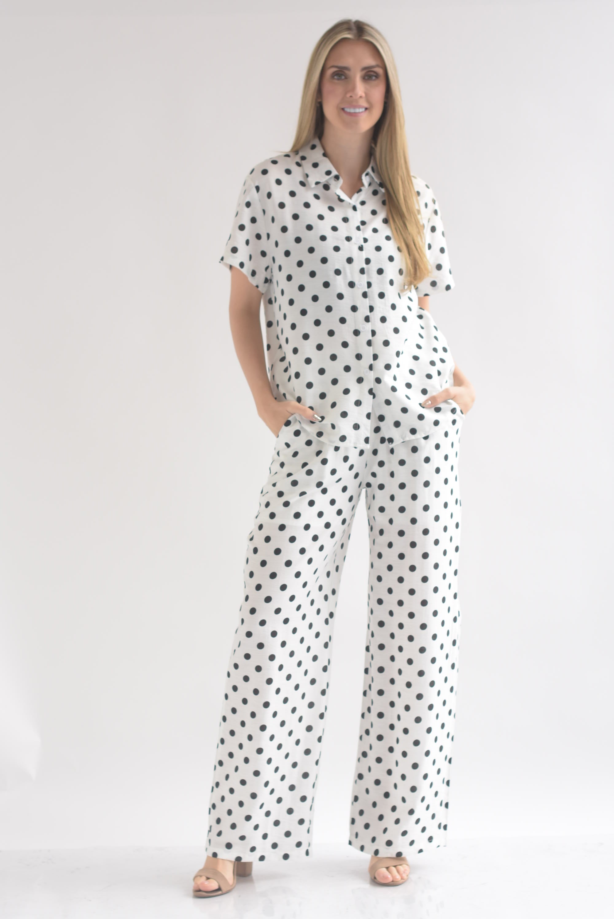 Set Pantalón y Blusa manga corta polka dots