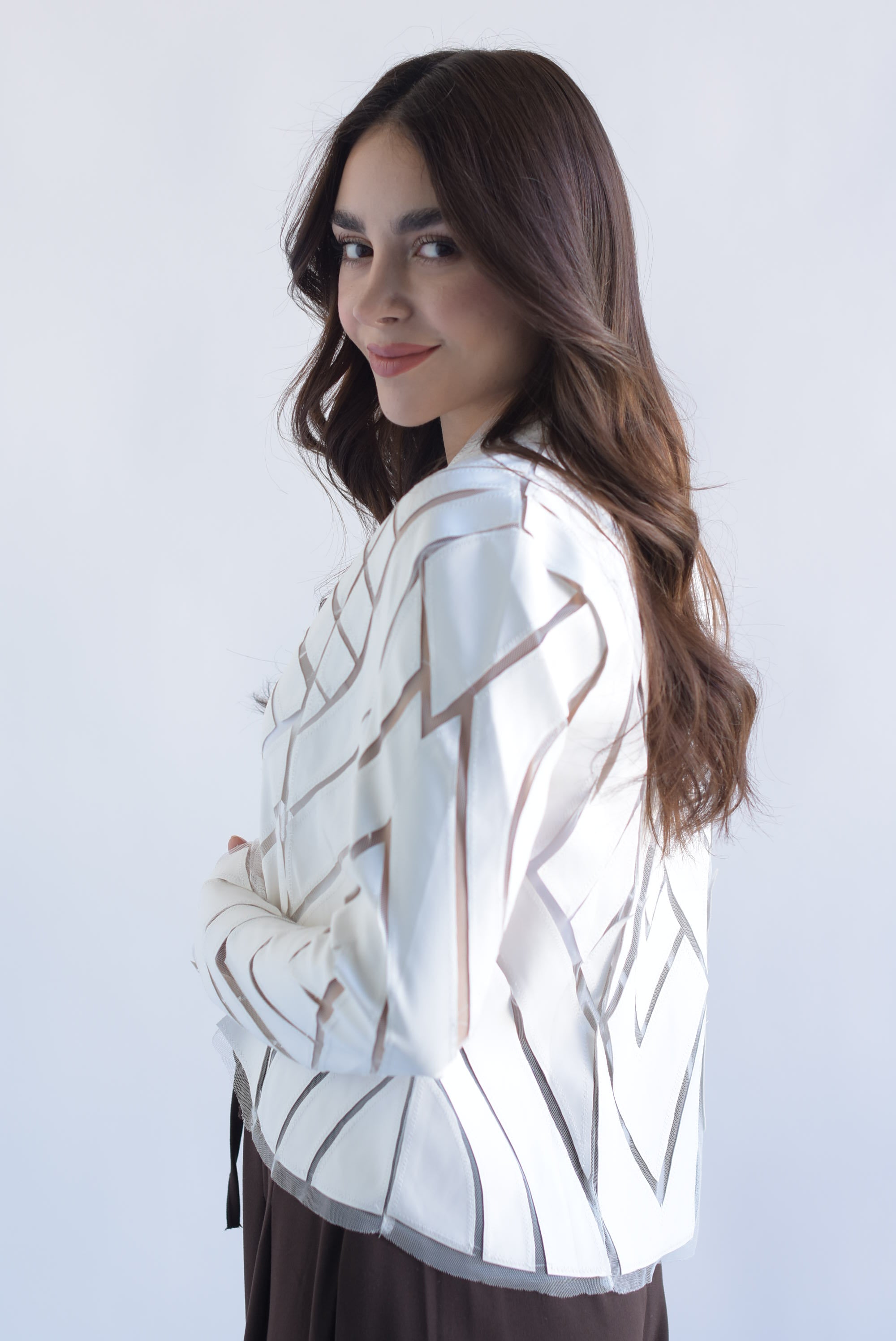 Blazer jacket mesh y vinipiel Blanco