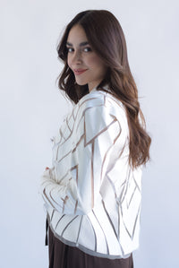 Fashion Styled Blazer jacket mesh y vinipiel Blanco