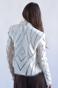 Fashion Styled Blazer jacket mesh y vinipiel Blanco