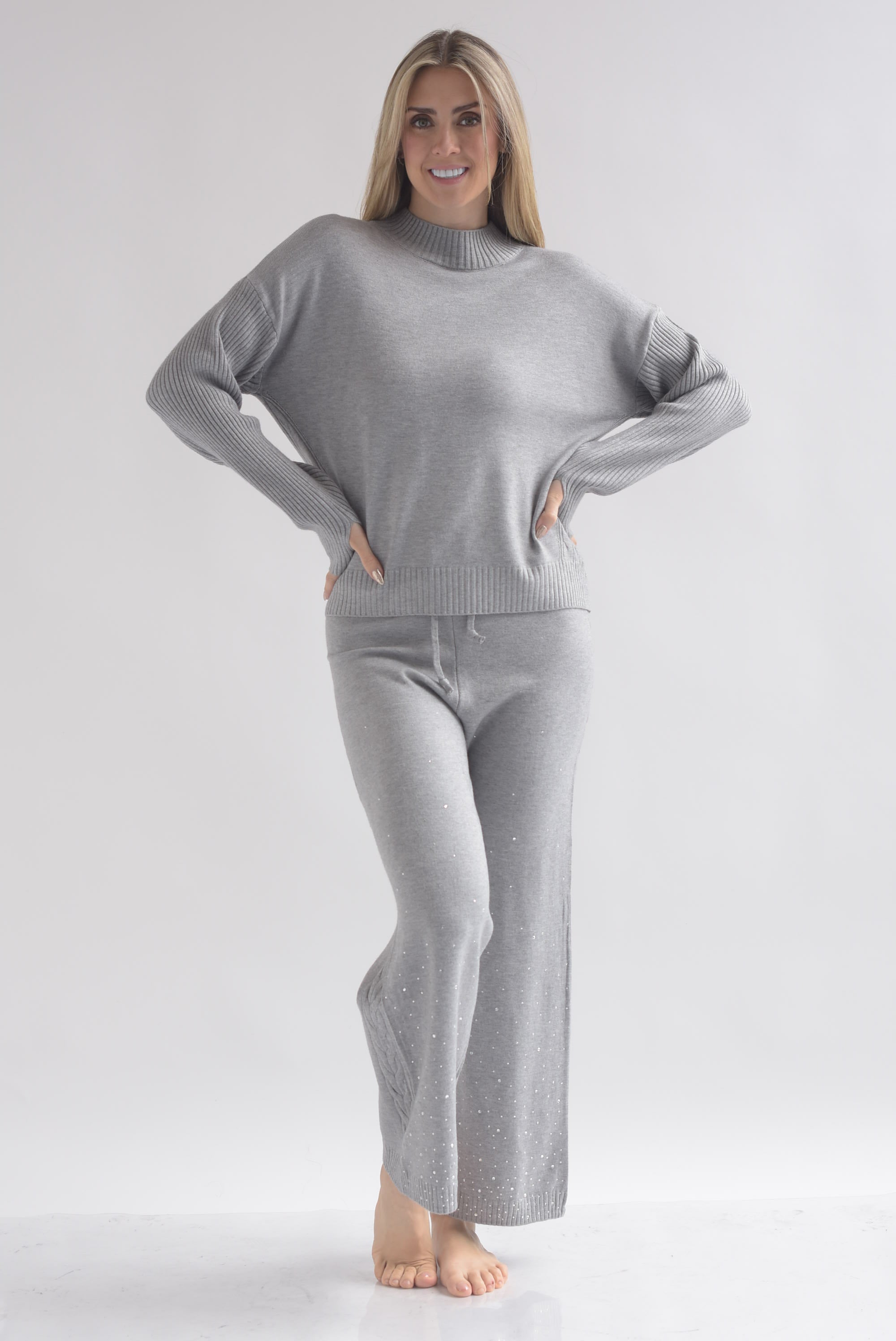 Set Pantalón brillos y Sweater punto canalé