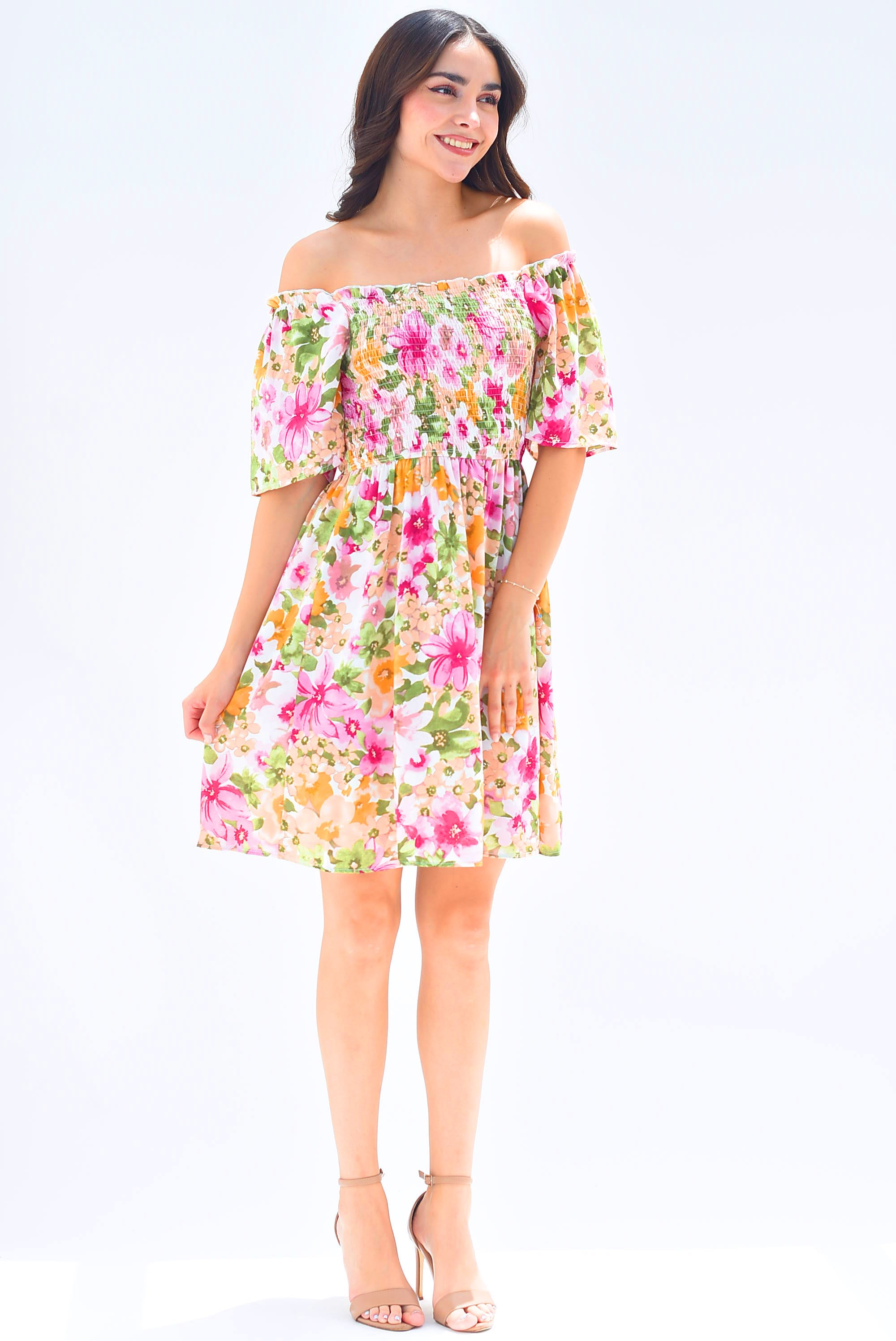 Vestido elástico floral Magenta