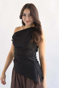 Fashion Styled Blusa hombros asimétricos Negro