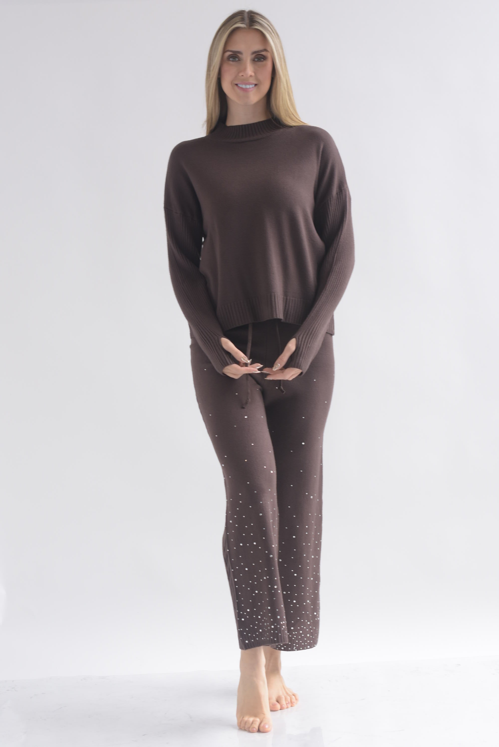 Set Pantalón brillos y Sweater punto canalé