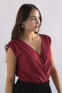 Fashion Styled Body cruzado drapeado Rojo Cereza