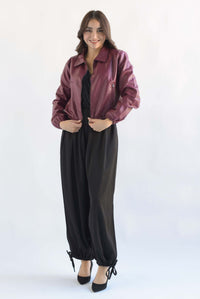 Fashion Styled Chamarra bomber globo vinipiel Vino