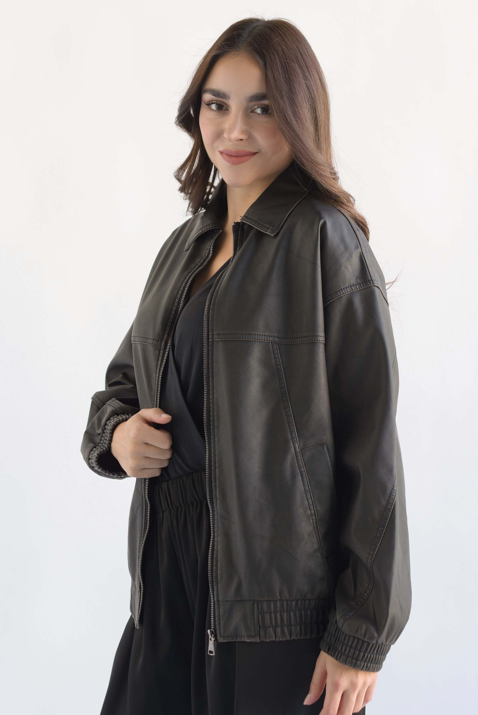 Chamarra vinipiel desgaste Negro