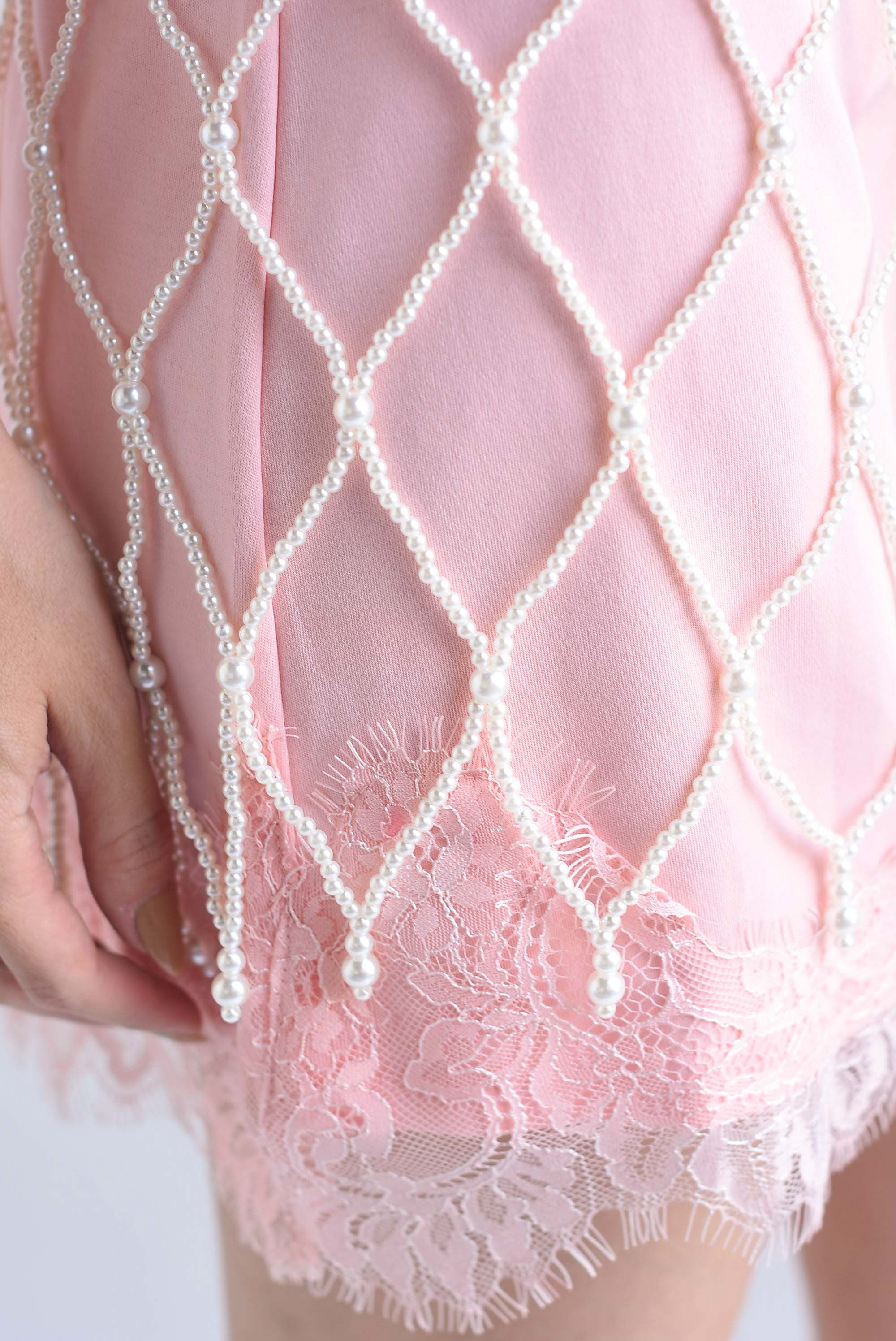 T-Shirt dress encaje con Falda perlas