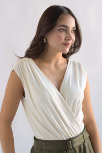 Fashion Styled Body cruzado drapeado Ivory