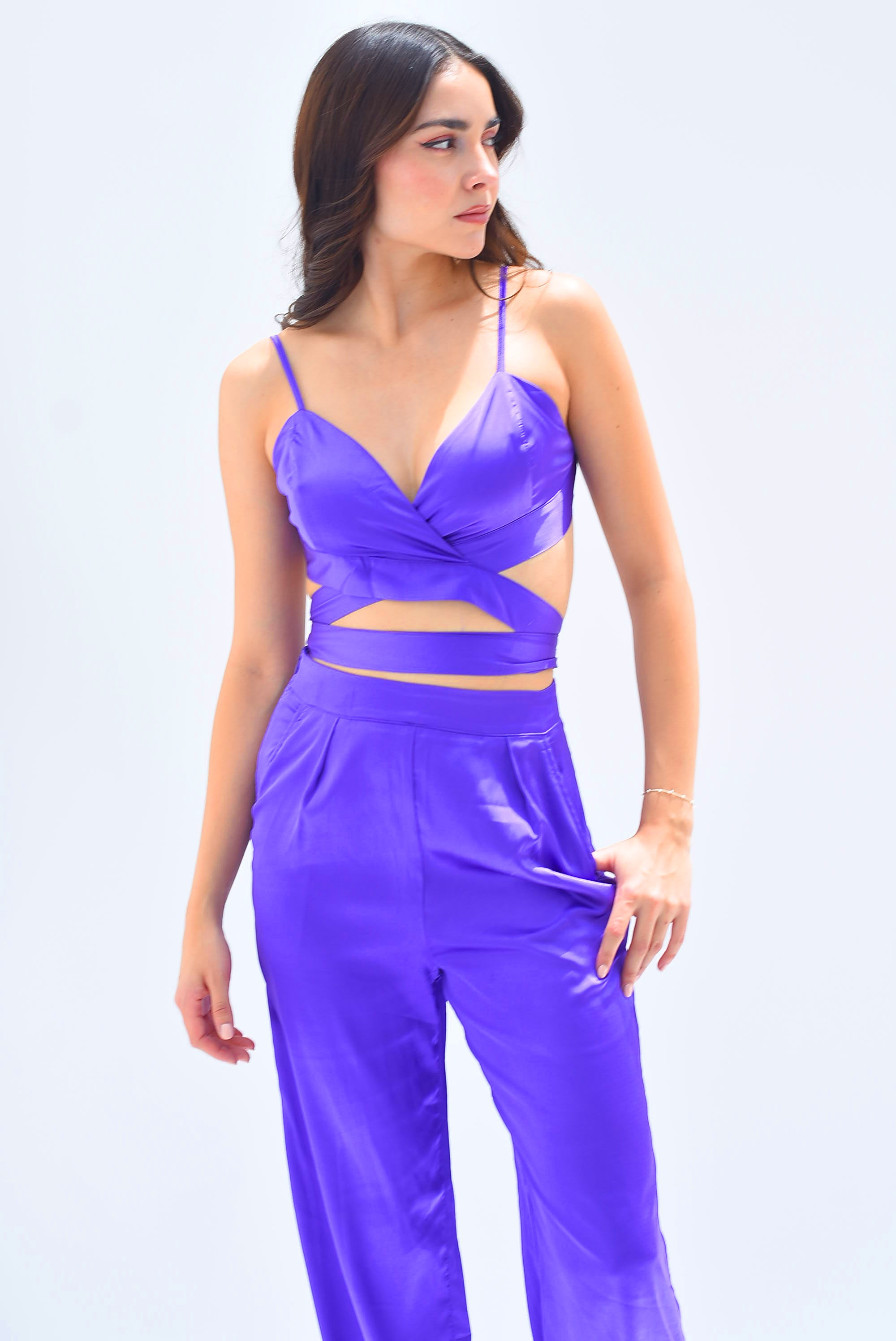 Set Pantalón y Top satín Morado