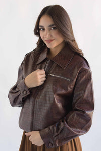 Fashion Styled Chamarra vinipiel Cocodrilo Vino