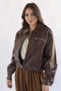 Fashion Styled Chamarra vinipiel Cocodrilo Vino