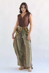 Fashion Styled Pantalón con falda cuadros Verde Olivo