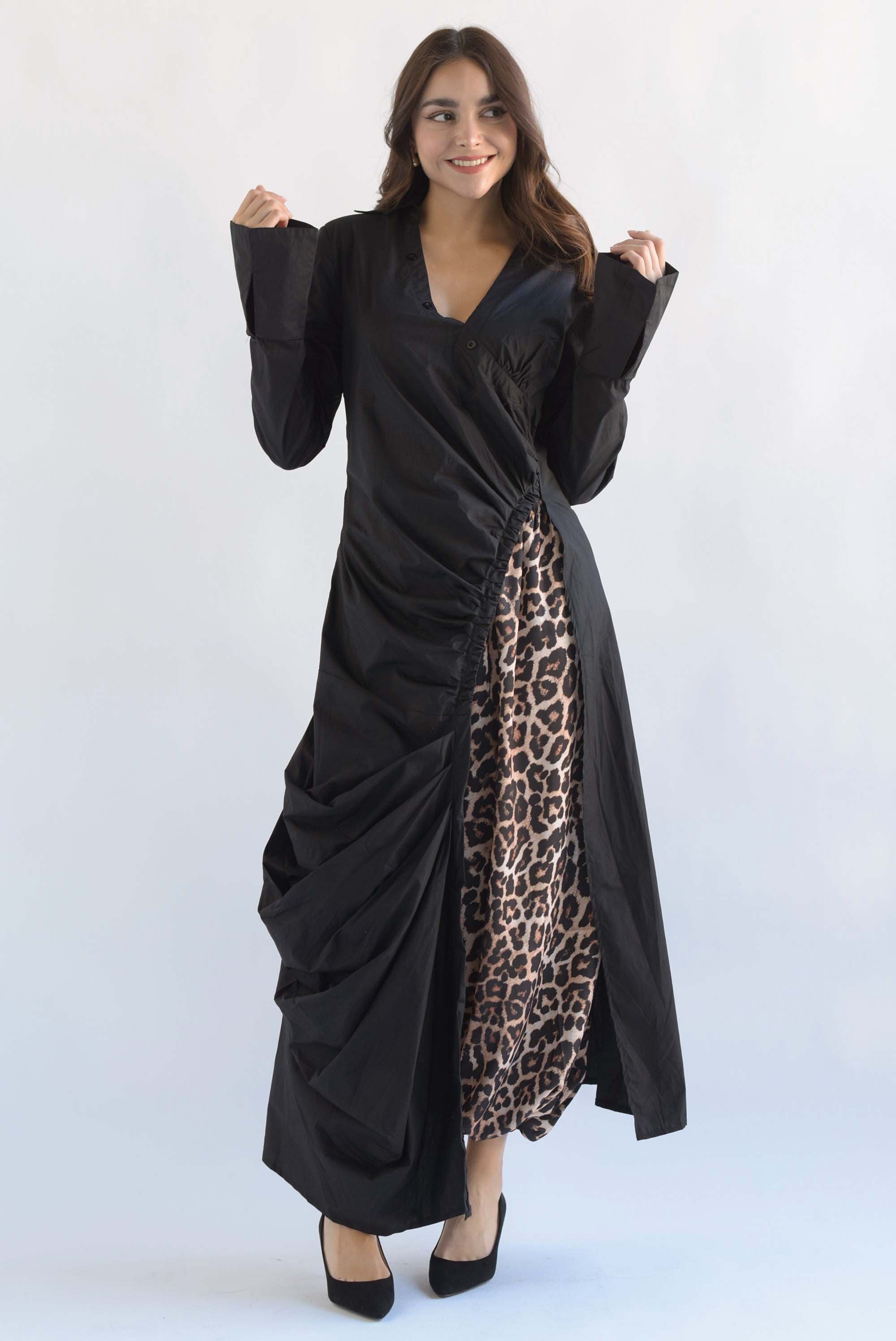 Maxiblusa asimétrica drapeada Negro