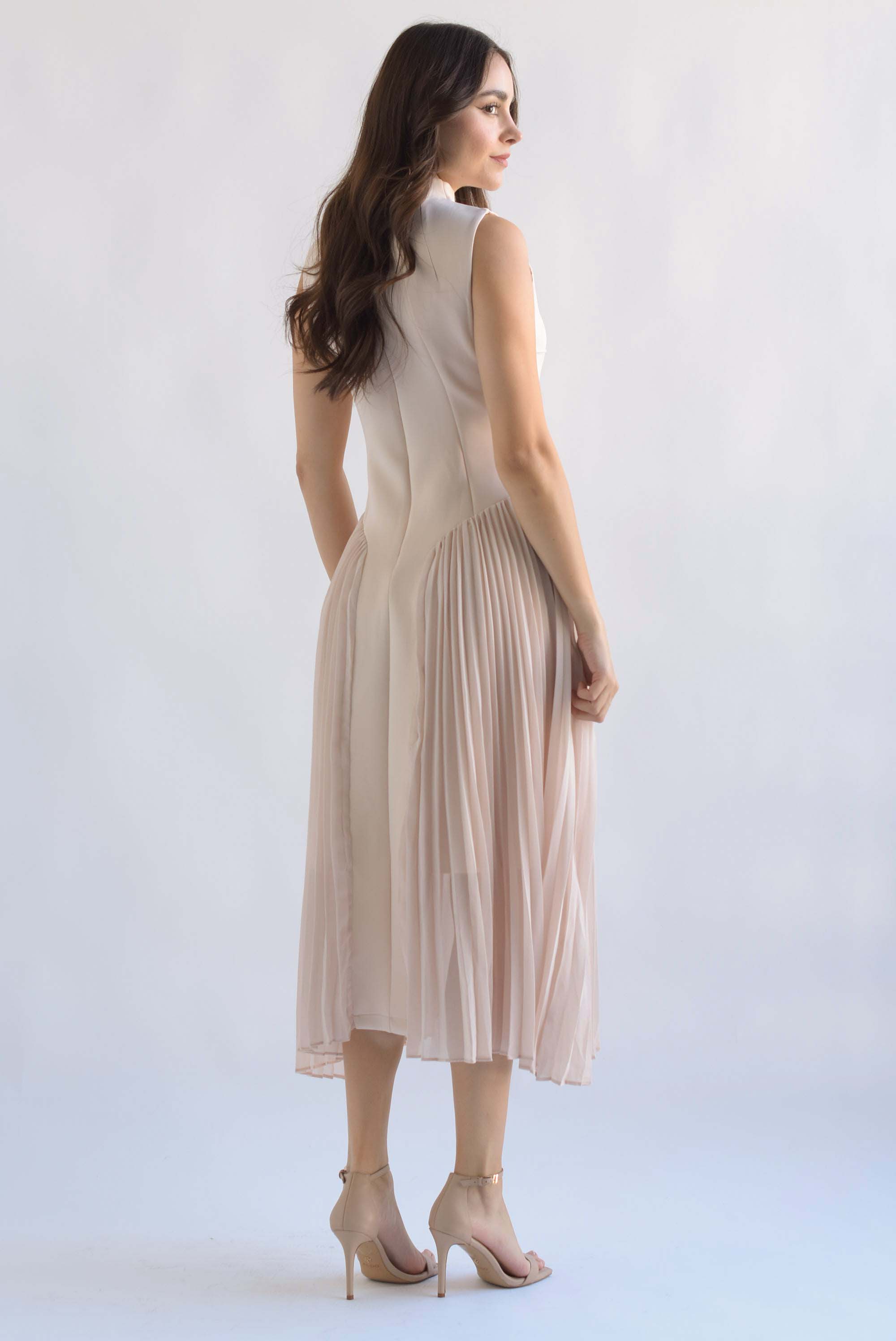 Vestido plisado torso cuadros Blush