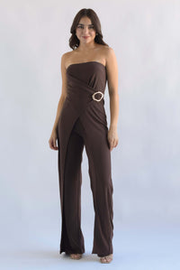 Fashion Styled Jumpsuit cruzado strapless Espresso