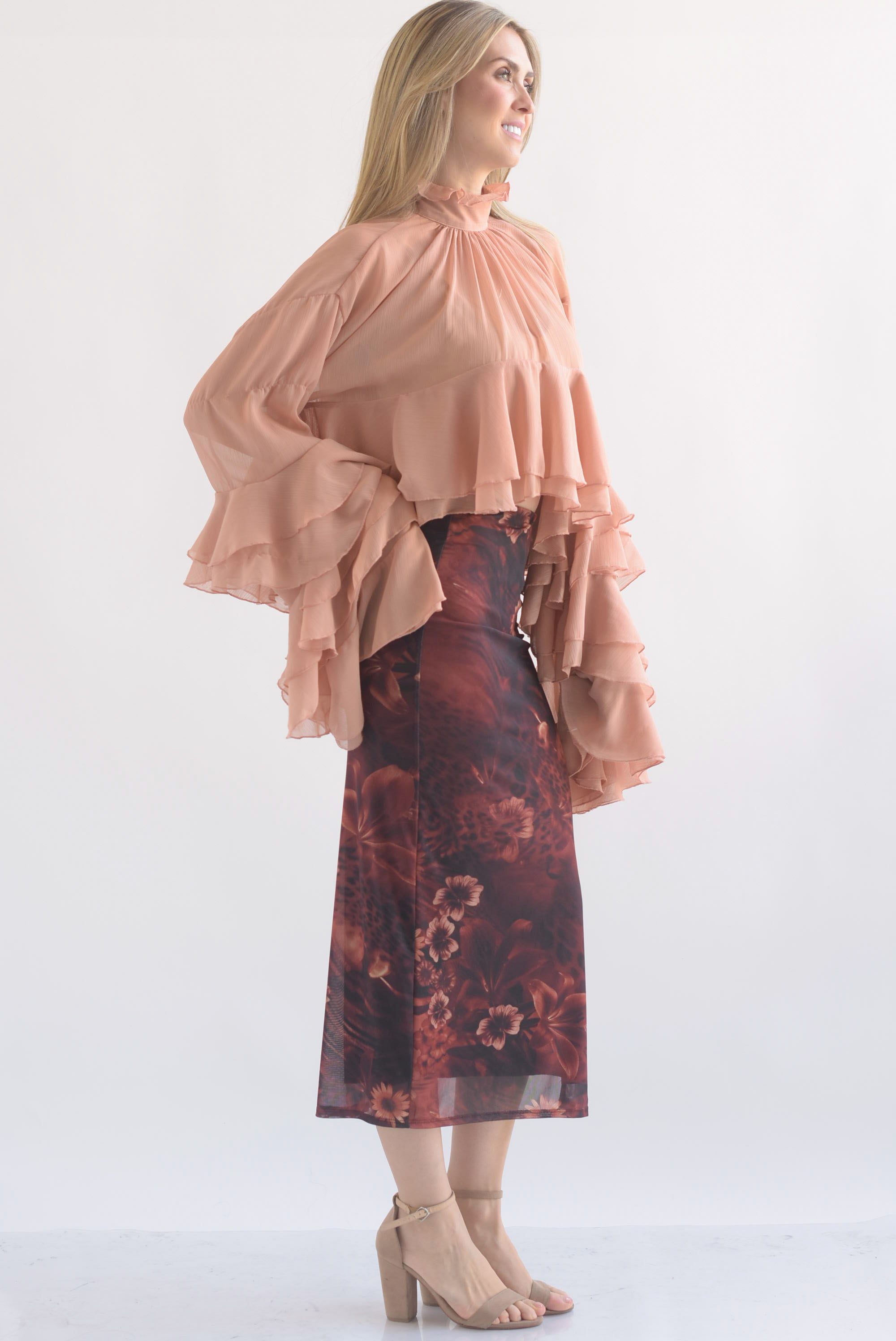 Falda lápiz mesh flores