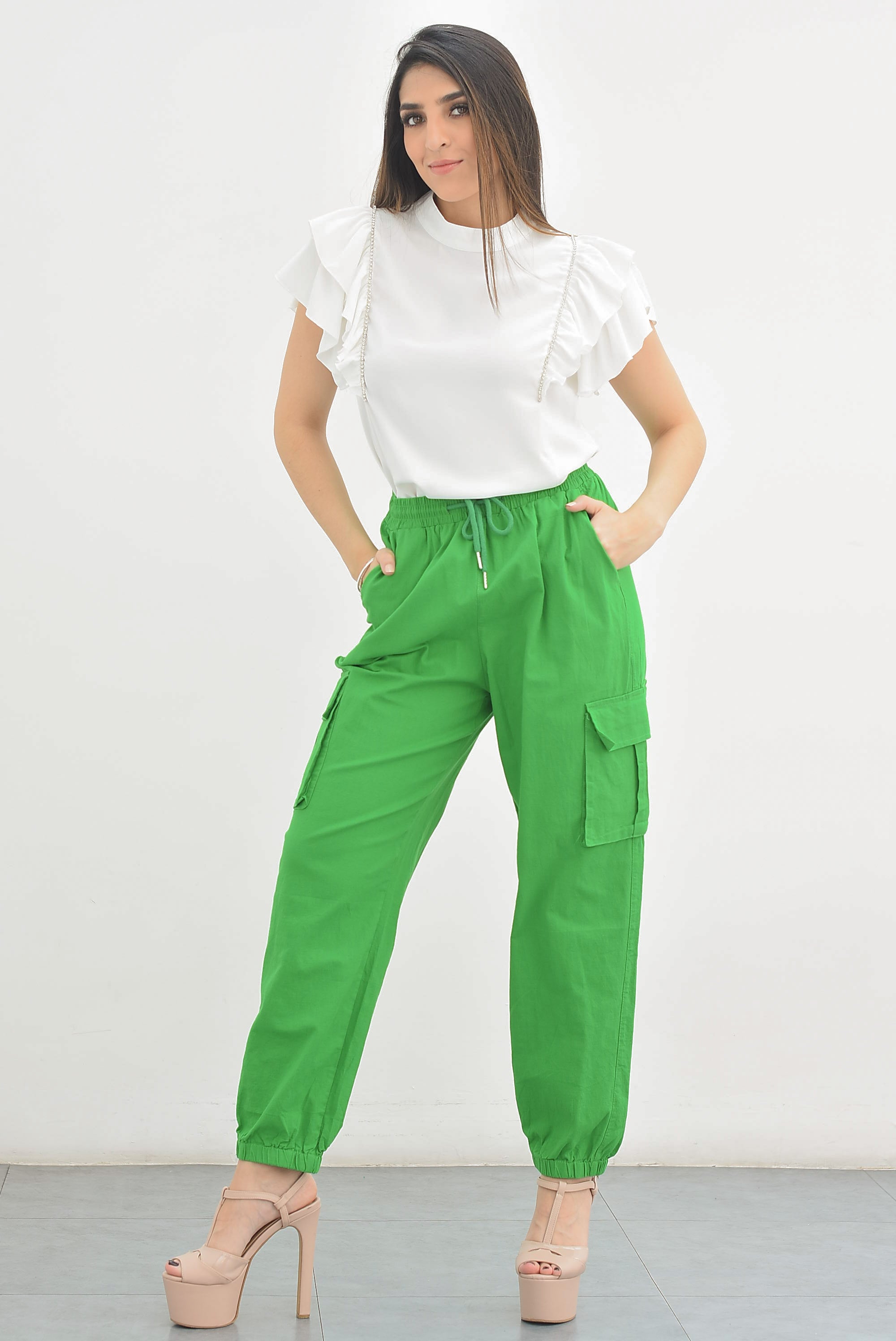 Jogger cargo lino Verde