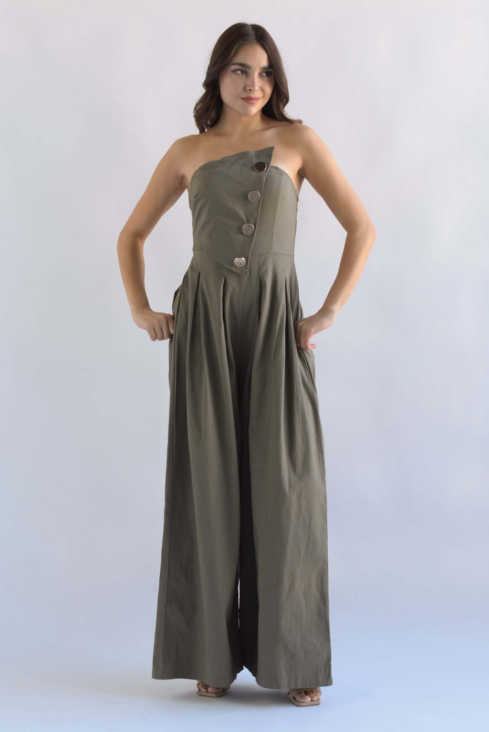 Jumpsuit wide strapless Verde Olivo