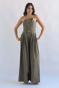 Fashion Styled Jumpsuit wide strapless Verde Olivo