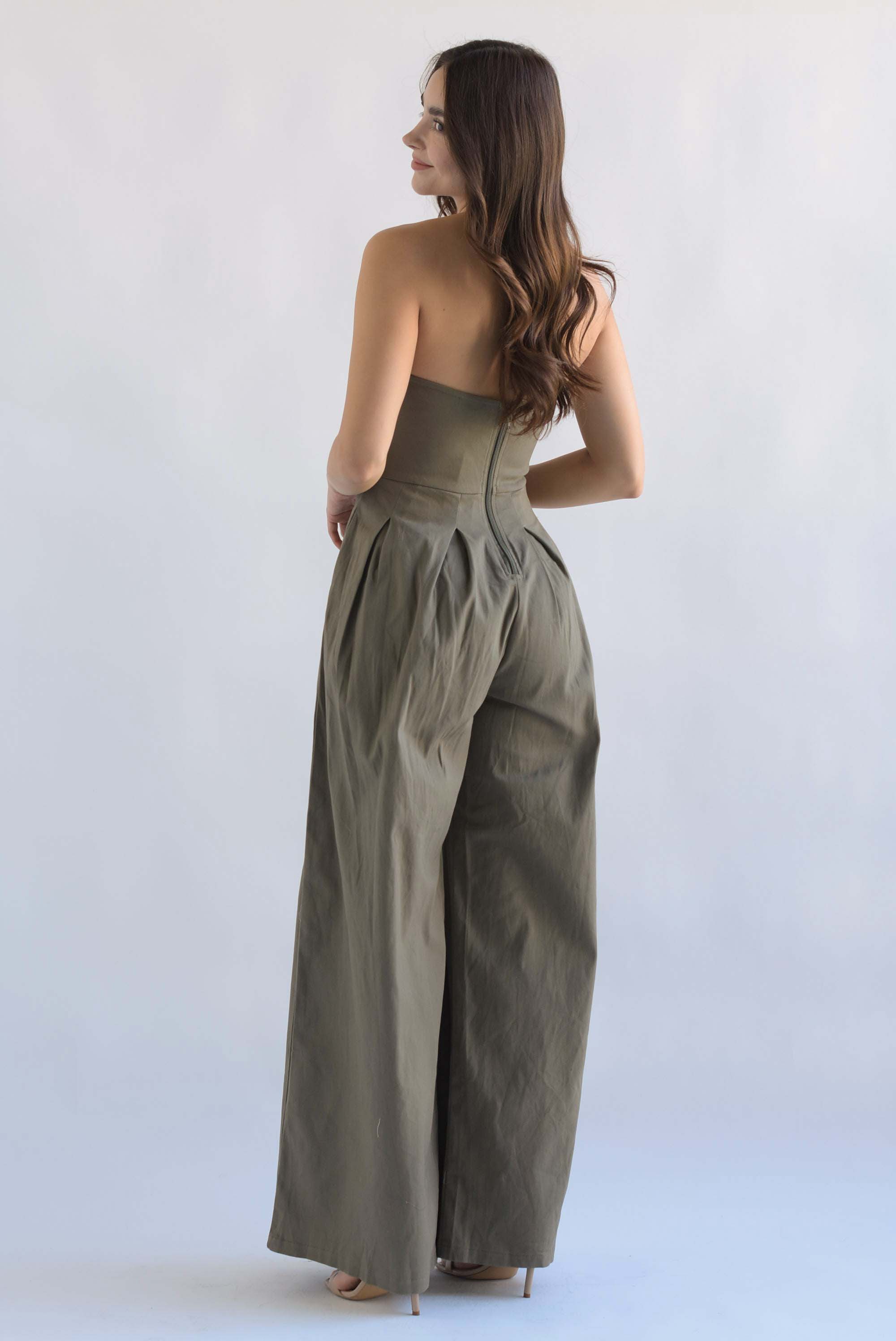 Jumpsuit wide strapless Verde Olivo