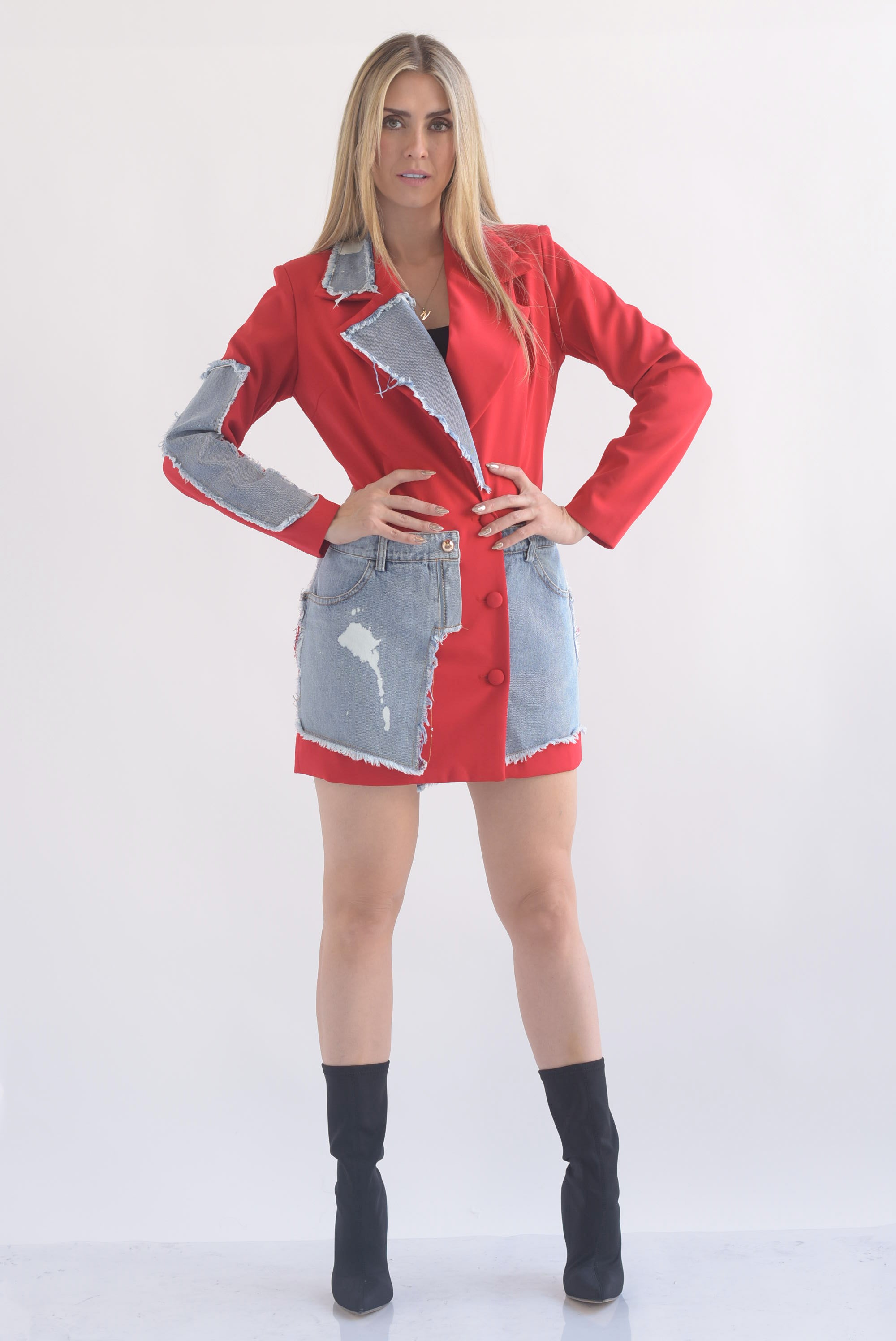 Blazer dress patchwork denim