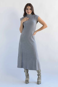 Fashion Styled Vestido largo punto cuello perkins Gris