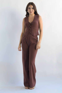 Fashion Styled Set Pantalón y Chaleco punto Espresso