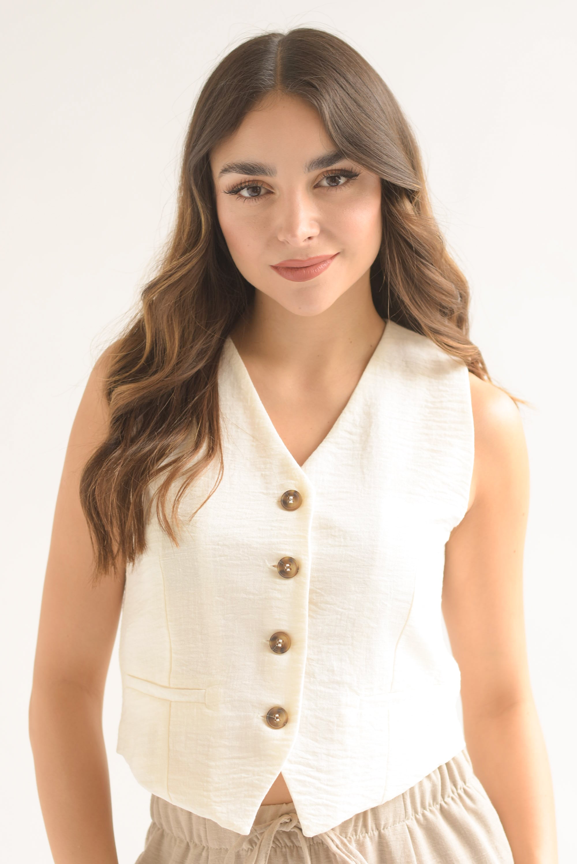 Chaleco simulación lino Ivory