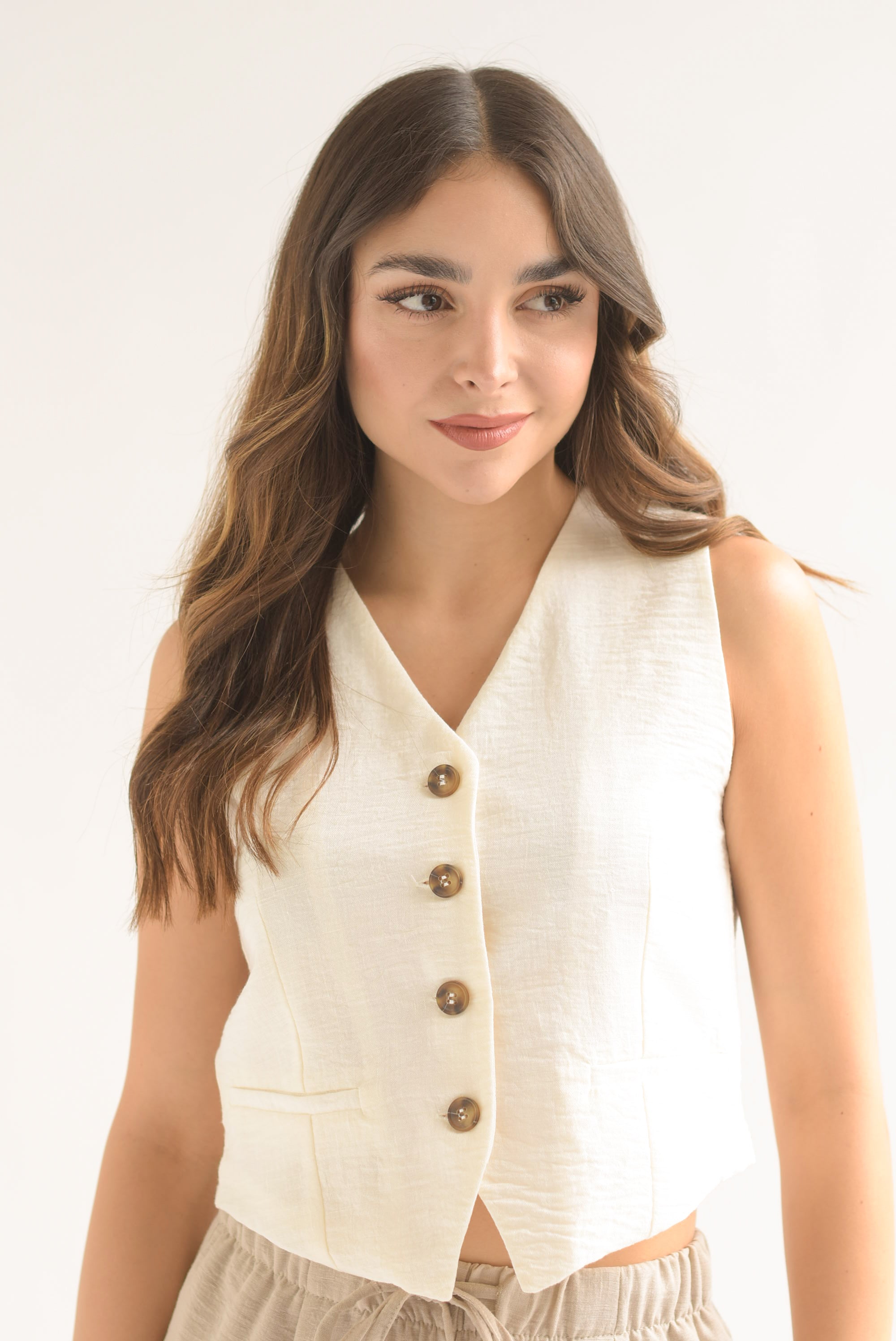 Chaleco simulación lino Ivory