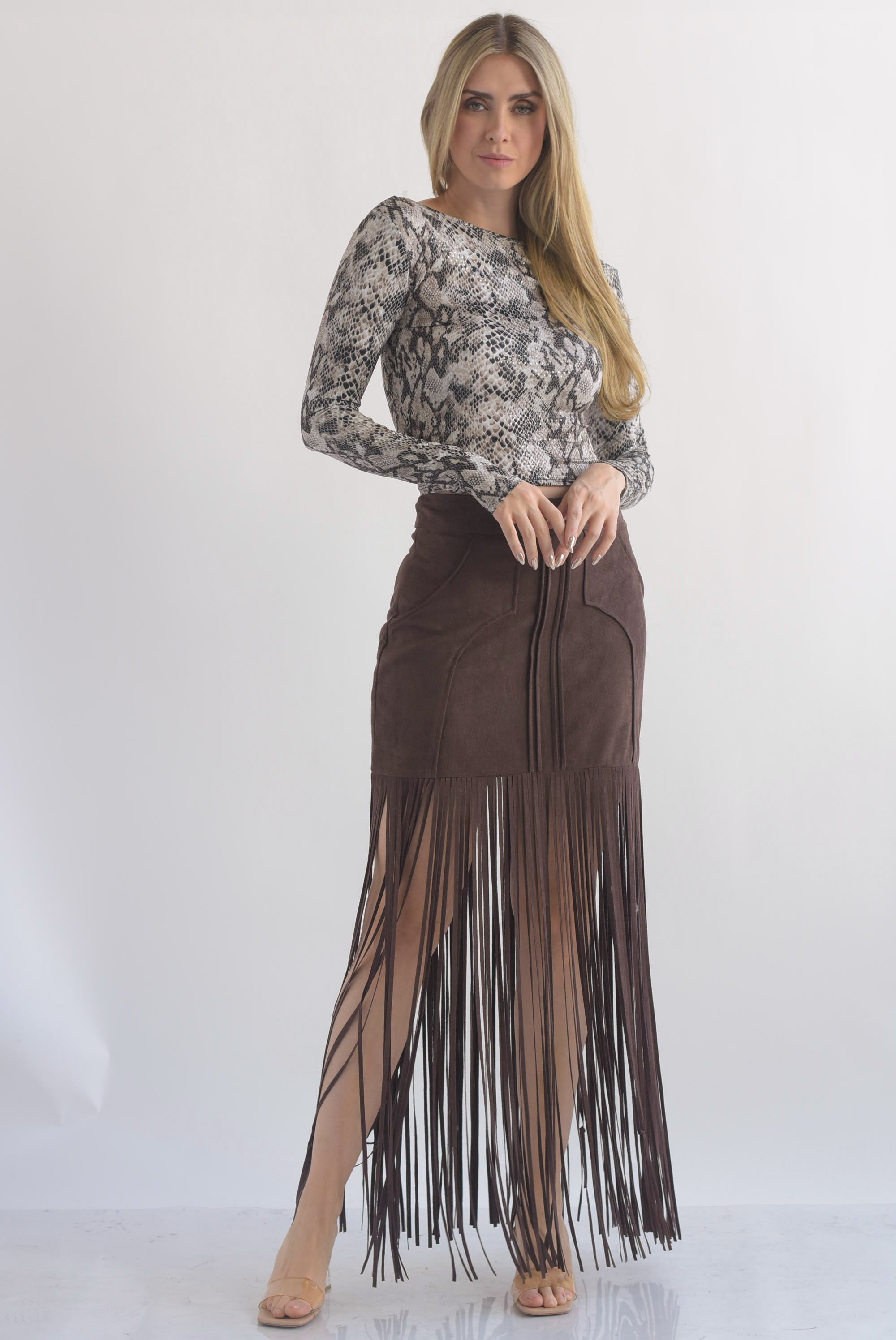 Falda suede flecos largos