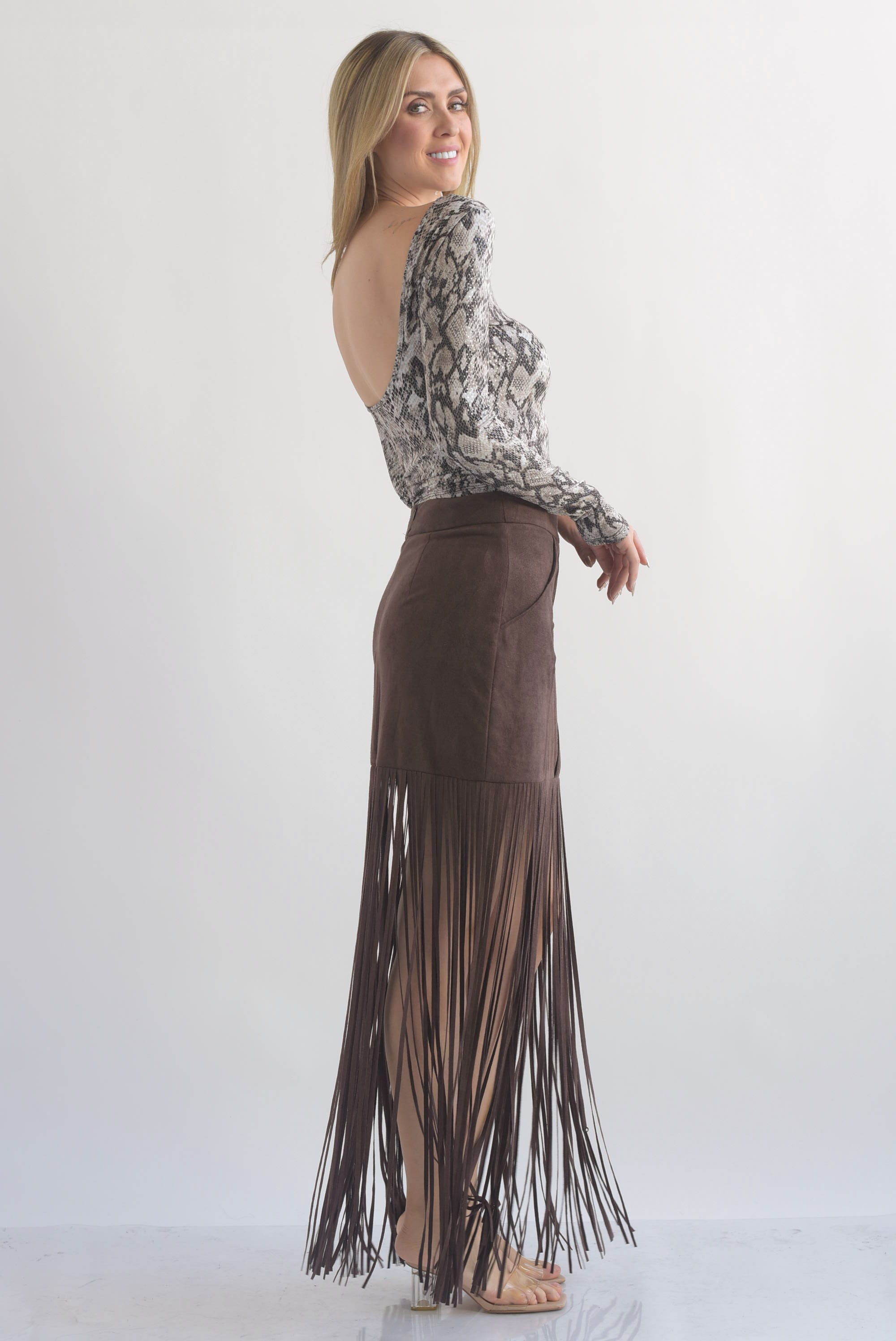 Falda suede flecos largos