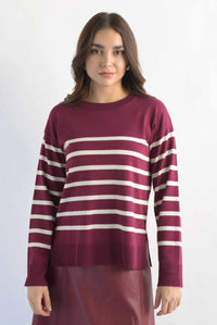 Fashion Styled Sweater ligero líneas Vino
