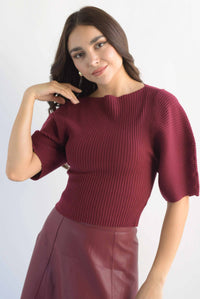 Fashion Styled Blusa punto manga globo Vino