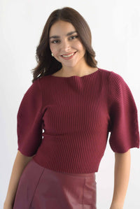 Fashion Styled Blusa punto manga globo Vino