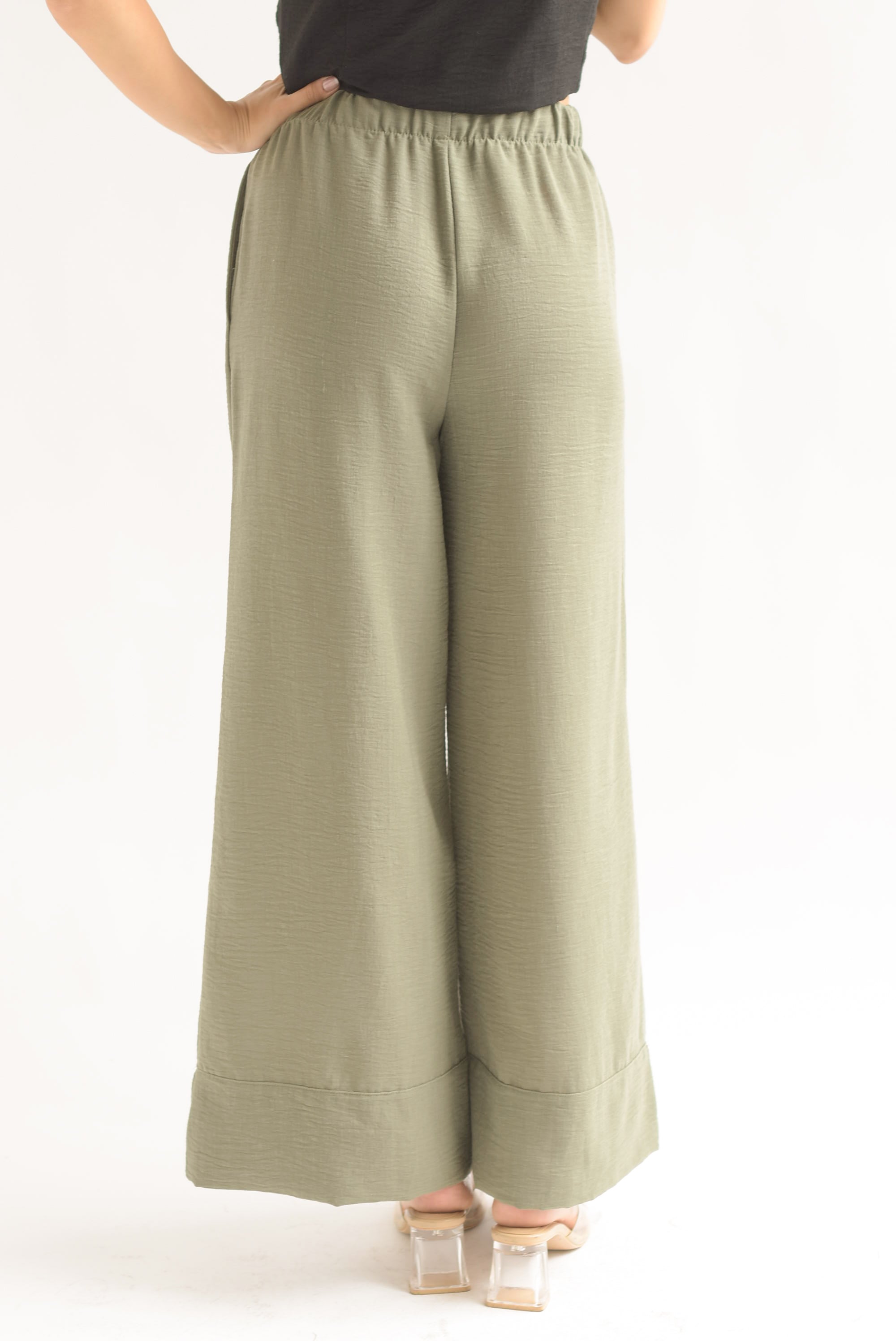 Pantalón wide simulación lino Olivo