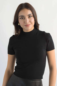 Fashion Styled Blusa punto manga corta Negro