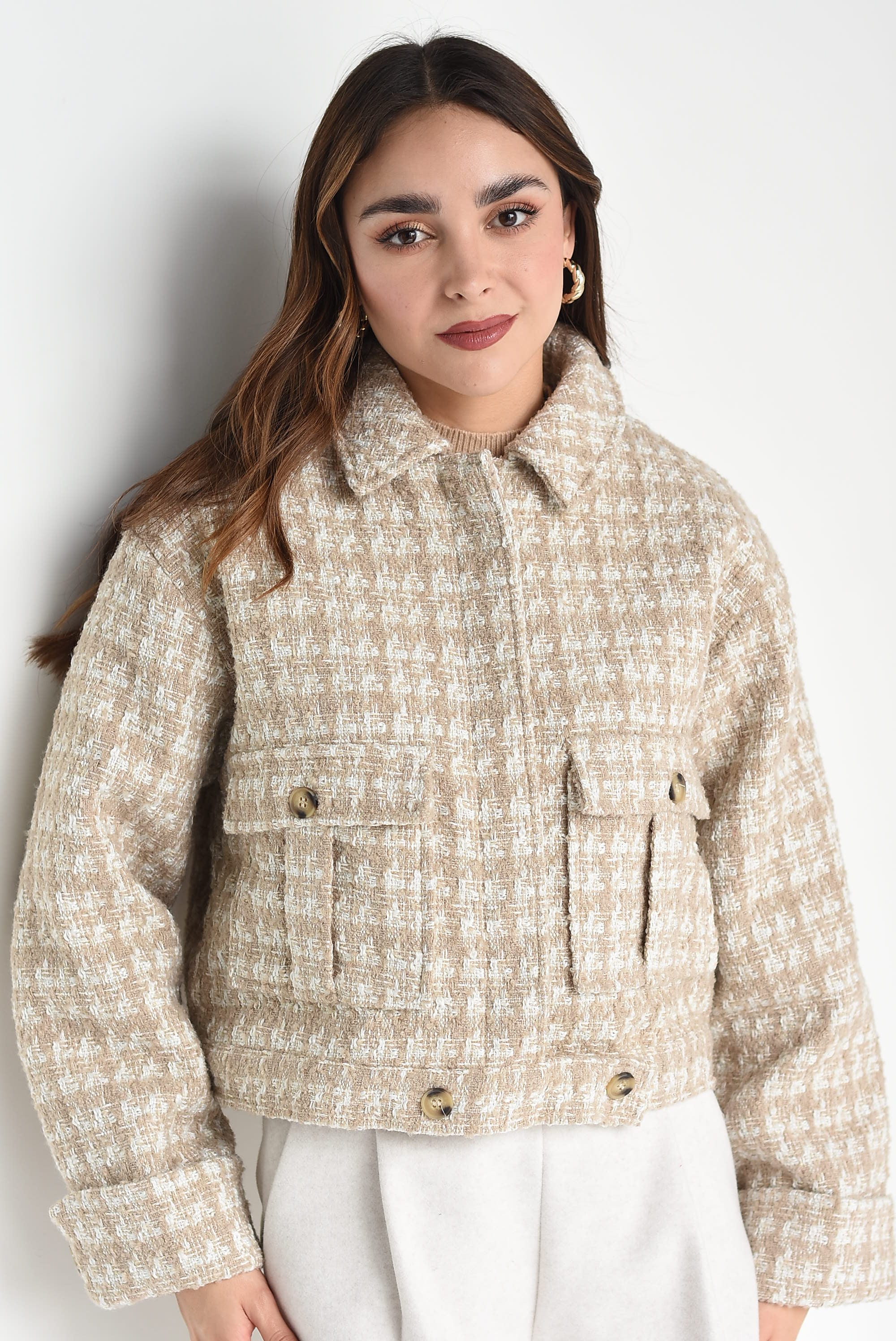 Chamarra cargo tweed Beige