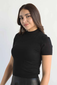 Fashion Styled Blusa punto manga corta Negro