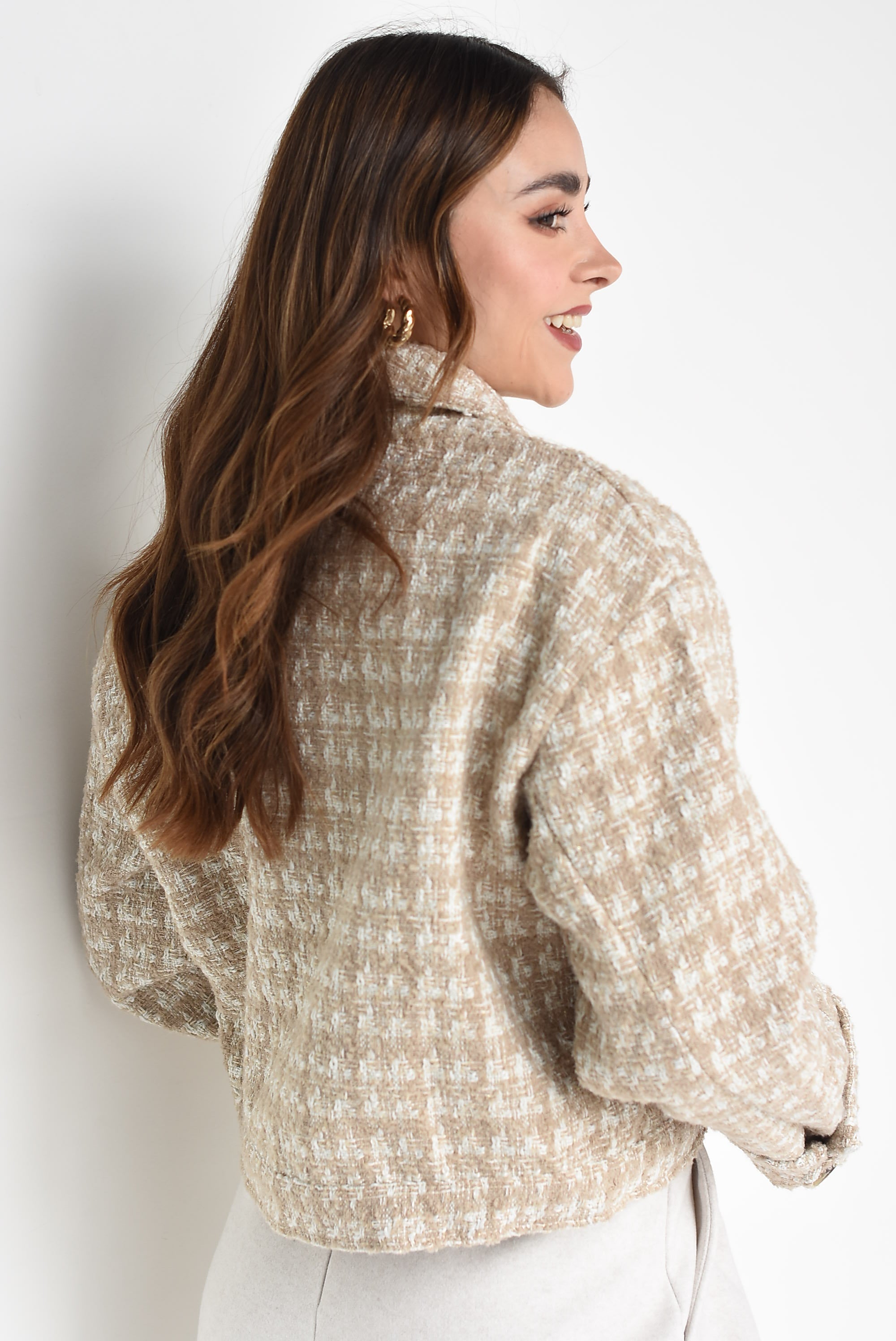 Chamarra cargo tweed Beige