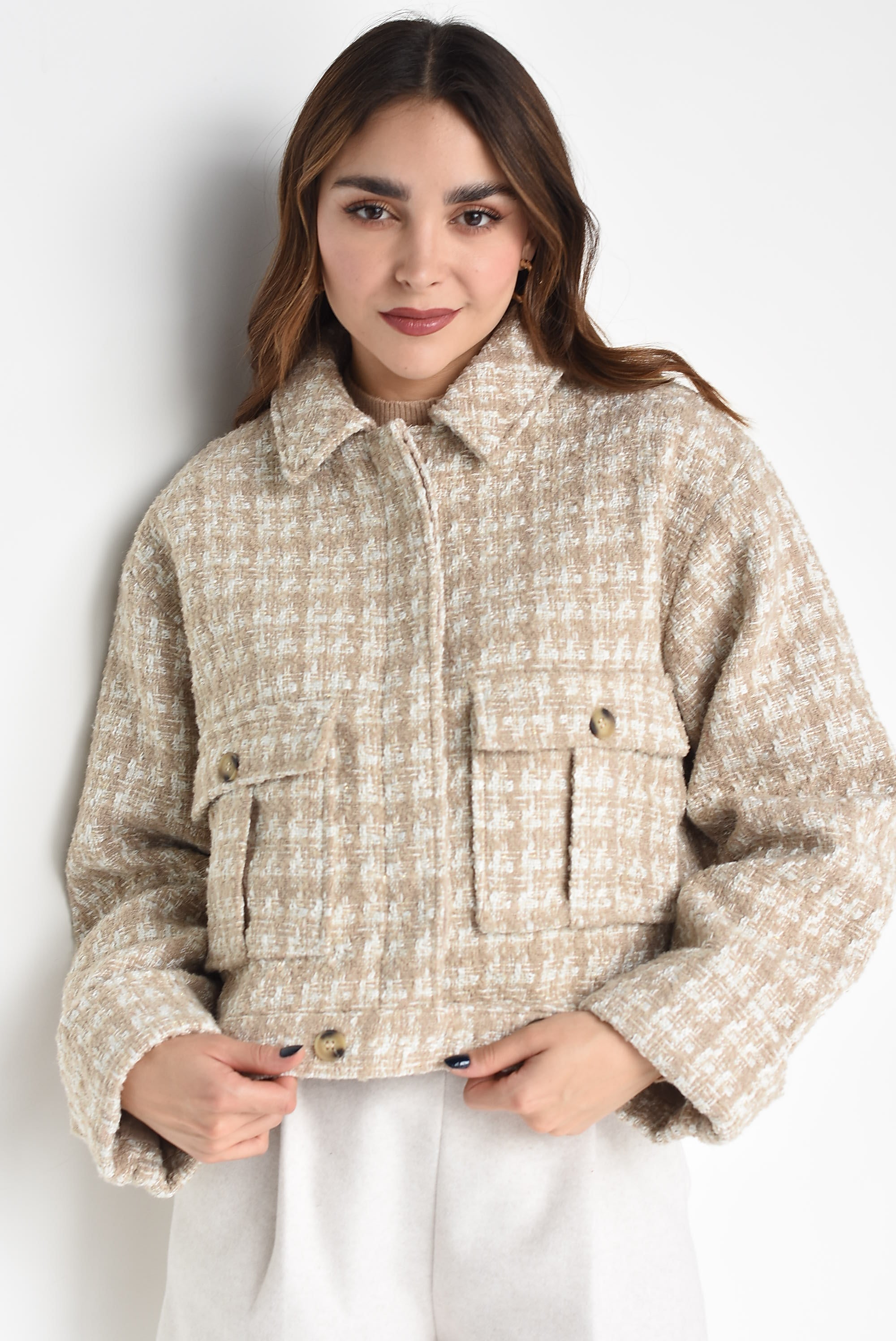 Chamarra cargo tweed Beige