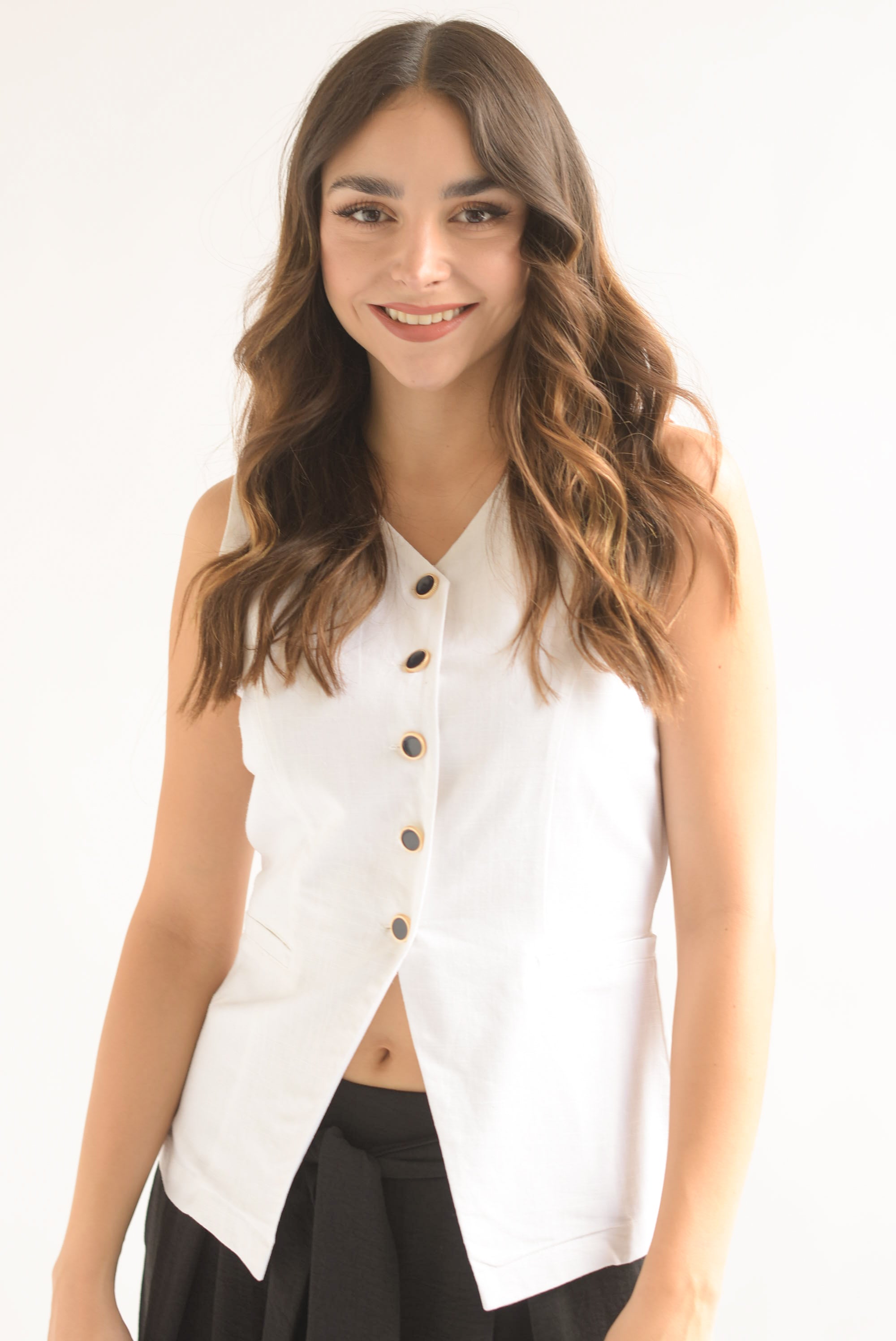 Chaleco largo simulación lino Blanco